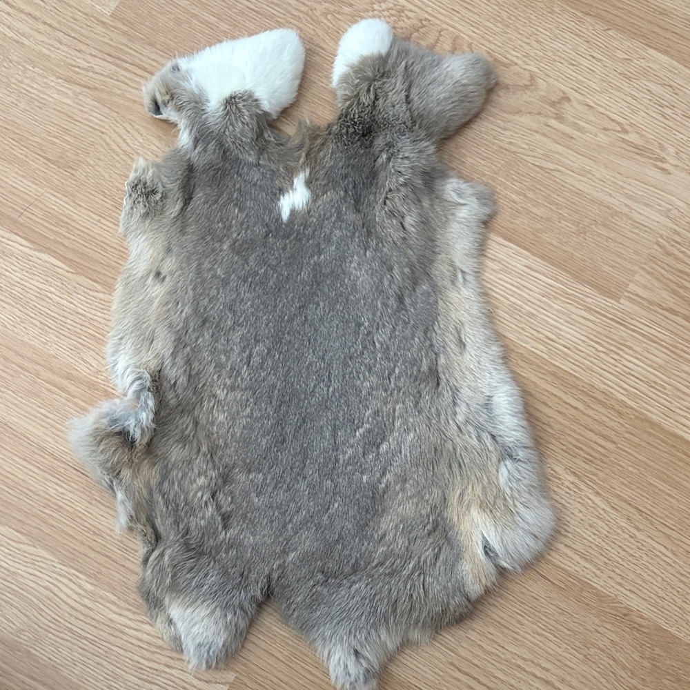 #A57 Gray White Rabbit Fur Pelt Craft Supply